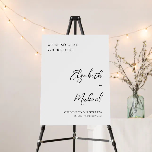 Elegant We're So Glad You're Here Wedding Welcome Foam Board | Zazzle