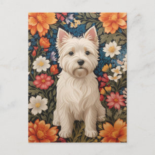 Elegant West Highland Terrier Colorful Floral Postcard