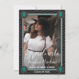 Elegant Western Black Leather Photo Graduation Invitation