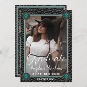 Elegant Western Black Leather Photo Graduation Invitation