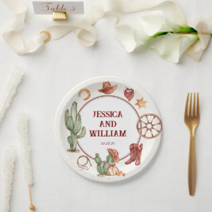 Elegant Western Brown Wedding Paper Plates