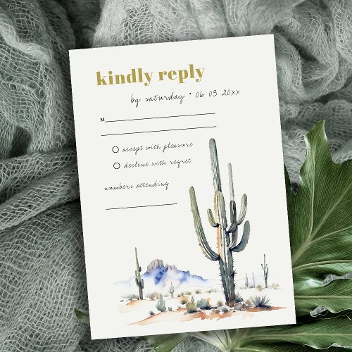 Elegant Western Cactus Desert Landscape Wedding RSVP Card