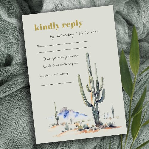 Elegant Western Cactus Desert Sage Green Wedding RSVP Card