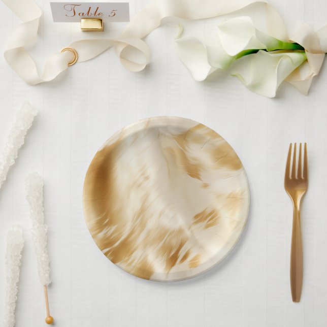 Elegant Western Gold White Cream Cowhide  Paper Plates (Wedding)