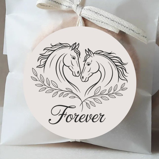 Elegant Western Horse Rustic Country Wedding Classic Round Sticker (Creator Uploaded)