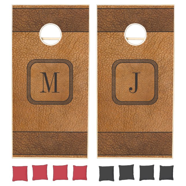 Elegant Western Rustic Country Leather Monogram Cornhole Set (Set)