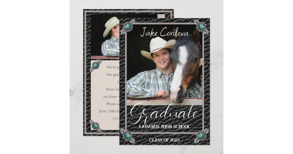 Elegant Western Style Leather Photo Graduation Inv Invitation | Zazzle