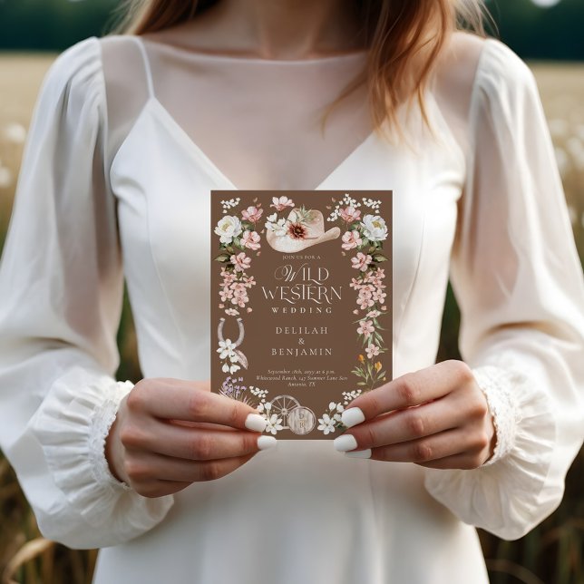Elegant Western Watercolor Floral Cowboy Wedding Invitation (Elegant Western Watercolor Floral Cowboy Wedding Invitation (Front))