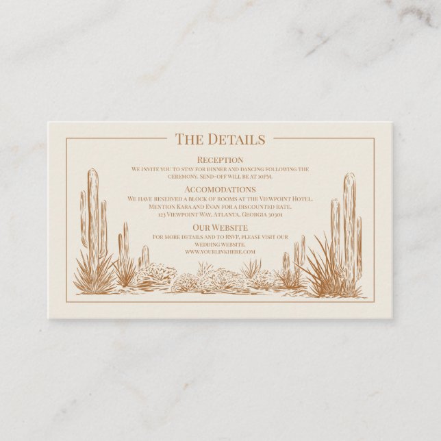 Elegant Western Wedding Details Enclosure Card (Front)