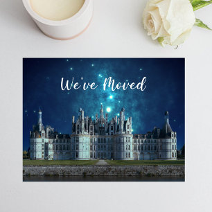 Elegant We've Moved New Home Castle at Night Announcement Postcard
