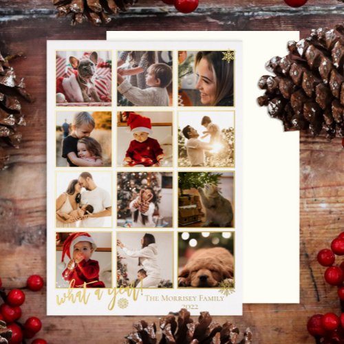 Elegant What A Year 12 Photo Snowflakes Foil Holid Foil Holiday Card