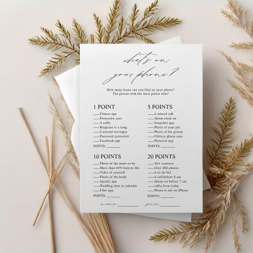 Elegant Whats on Your Phone Bridal Shower Game Invitation