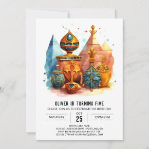 Elegant Whimsical Ancient Egypt Pyramids Birthday Invitation