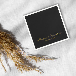 Elegant Whimsical Black and Gold Script Wedding Napkins