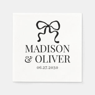 Elegant Whimsical Black Bow Monogram Wedding Napkins