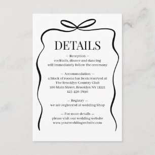 ELegant Whimsical Black Bow Tie Wedding Enclosure Card