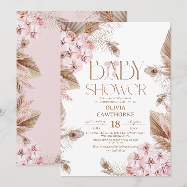 Elegant  Whimsical Boho Baby Shower  Invitation (Front/Back)