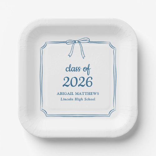 Elegant Whimsical Bow Blue Custom Graduation Favor Paper Plates