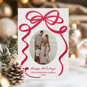 Elegant Whimsical Bow Frame Christmas Holiday Letterpress Photo Cards
