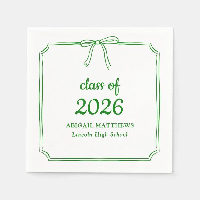 Elegant Whimsical Bow Green Custom Graduation Napkins (Front)
