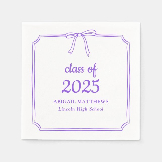 Elegant Whimsical Bow Purple Custom Graduation Napkins (Front)