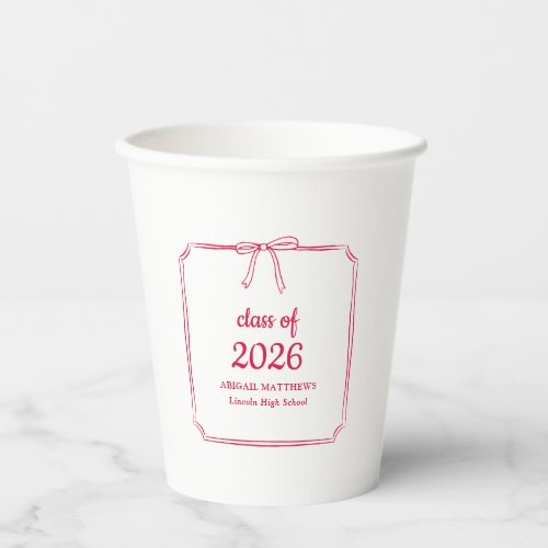 Elegant Whimsical Bow Red Custom Graduation Favor Paper Cups