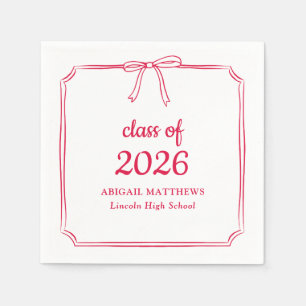 Elegant Whimsical Bow Red Custom Graduation Napkins
