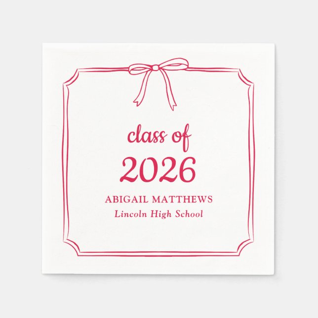 Elegant Whimsical Bow Red Custom Graduation Napkins (Front)