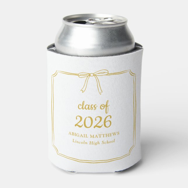 Elegant Whimsical Bow Yellow Gold Graduation Favor Can Cooler (Can Front)