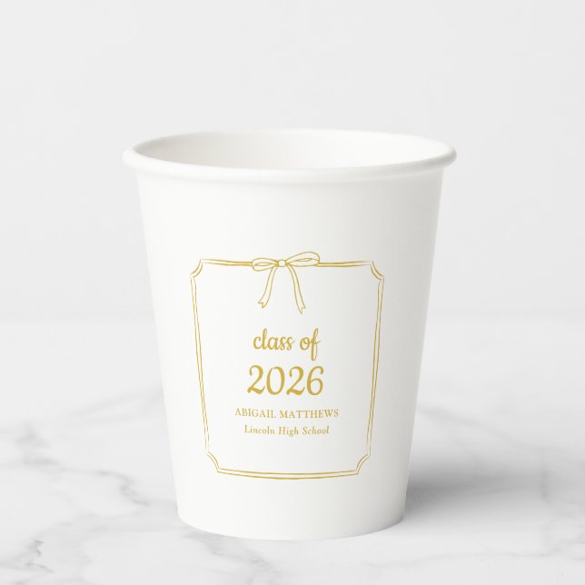 Elegant Whimsical Bow Yellow Gold Graduation Favor Paper Cups (Front)