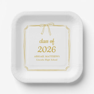 Elegant Whimsical Bow Yellow Gold Graduation Favor Paper Plates