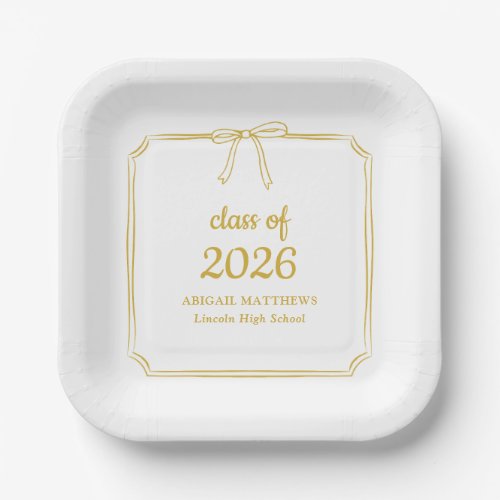 Elegant Whimsical Bow Yellow Gold Graduation Favor Paper Plates