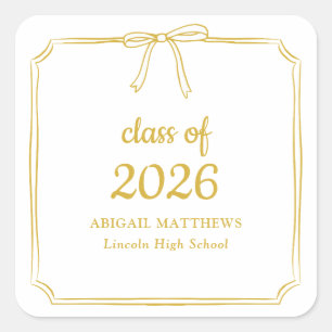 Elegant Whimsical Bow Yellow Gold Graduation Favor Square Sticker
