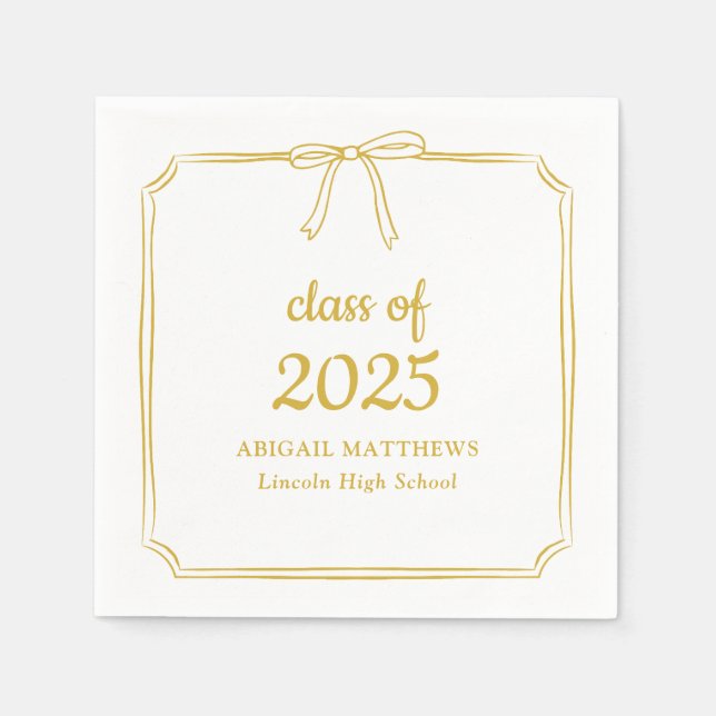 Elegant Whimsical Bow Yellow Gold Graduation Napkins (Front)