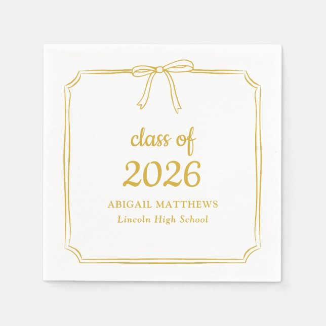 Elegant Whimsical Bow Yellow Gold Graduation Napkins (Front)