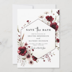 Elegant Whimsical Burgundy Wedding Save The Date