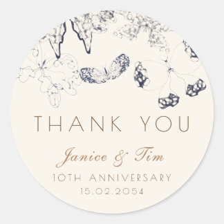 Elegant Whimsical Classic Butterflies Anniversary Round Sticker