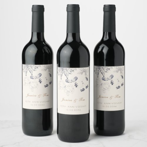 Elegant Whimsical Classic Butterflies Anniversary  Wine Label