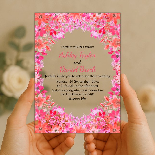Elegant Whimsical Colorful Roses Floral Wedding Acrylic Invitations (Creator Uploaded)