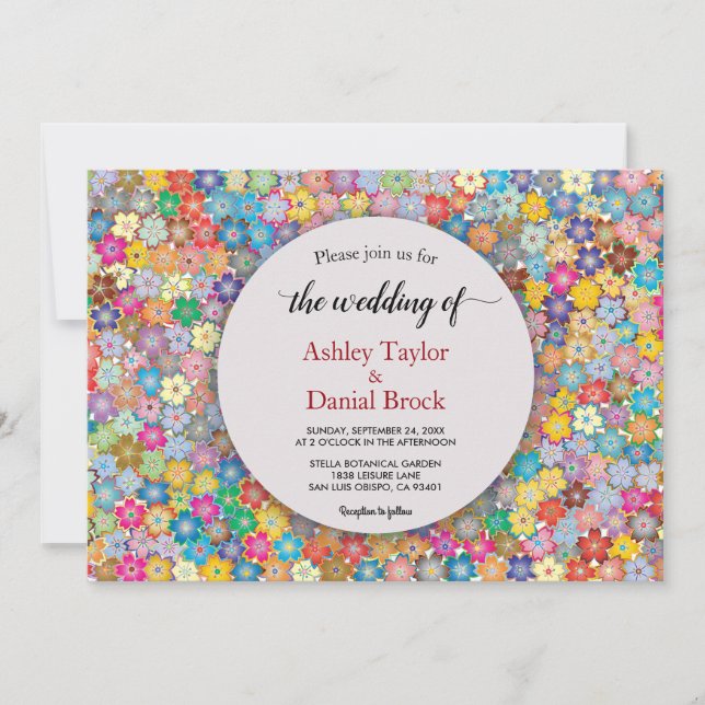 Elegant Whimsical Colorful Summer Floral Wedding Invitation (Front)