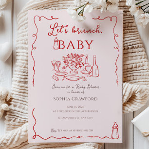 Elegant Whimsical Doodle Let's Brunch Baby Shower Invitation