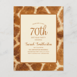 Elegant Whimsical Giraffe Print 70th Birthday Invitation