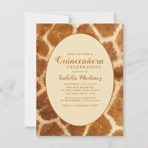 Elegant Whimsical Giraffe Print Quinceanera Invitation