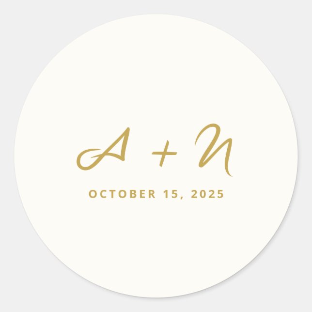 Elegant Whimsical Gold Script Monogram Wedding Classic Round Sticker (Front)