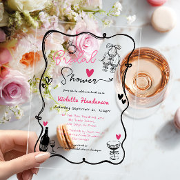 Elegant Whimsical Hand Drawn Bridal Shower Acrylic Invitations