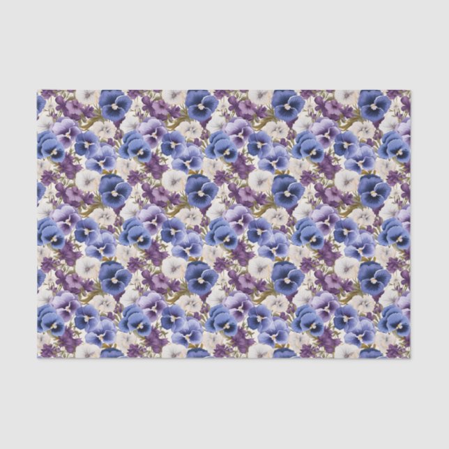Elegant whimsical pansy tiled  tissue paper (Front)