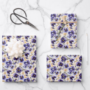 Elegant whimsical pansy tiled  wrapping paper sheets