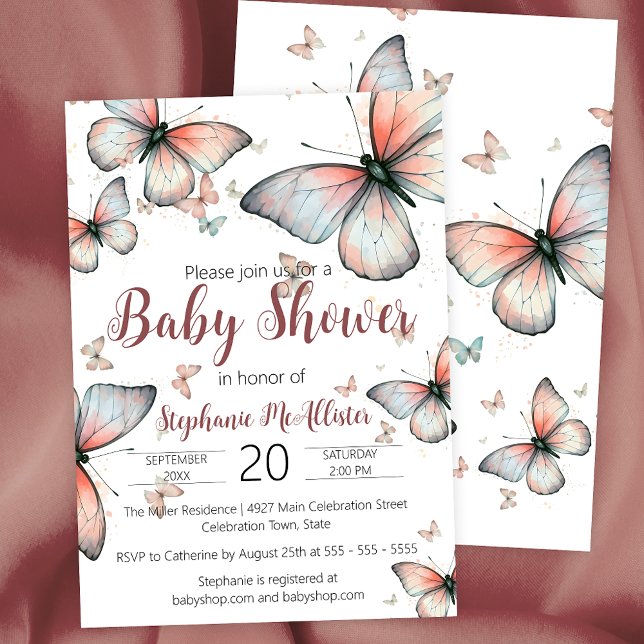 Elegant Whimsical Pastel Butterflies Baby Shower Invitation (Creator Uploaded)
