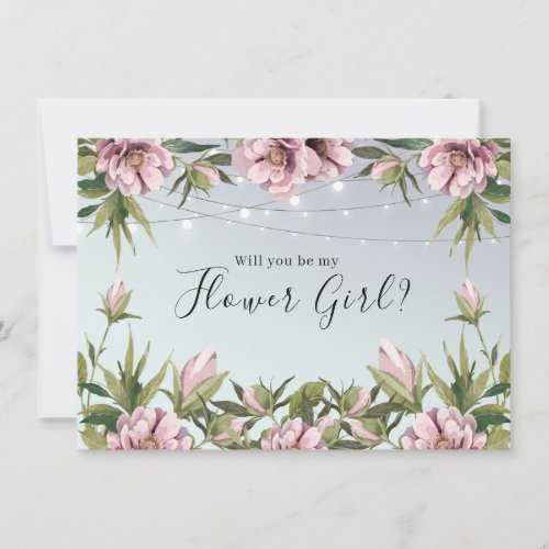 Elegant whimsical peonies Flower Girl proposal Card