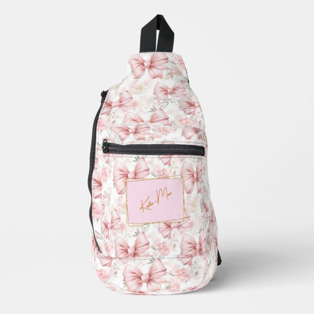Elegant Whimsical Personalized Coquette Bow Sling Bag (Front)